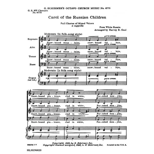 Schirmer - Carol Of The Russian Chldren SATB A Cappella