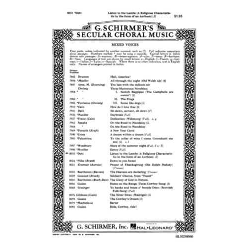 Schirmer - Listen To The Lambs SATB A Cappella
