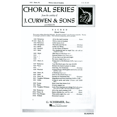 Schirmer - With A Voice Of Singing SATB