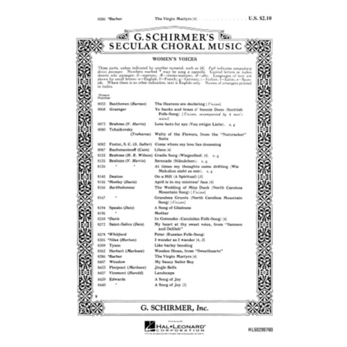 Schirmer - The Virgin Martyrs SSA A Cappella