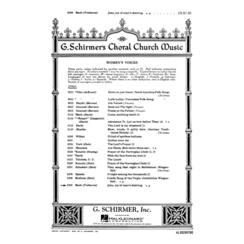 Schirmer - Jesu Joy Of Mans Desiring SSA