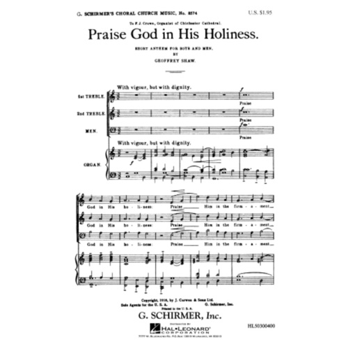 Praise God In His Holiness 3Pt/Organ 