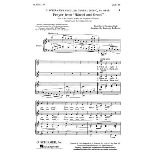 Schirmer - Prayer From Hansel And Gretel SA