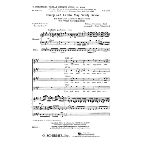 Schirmer - Sheep And Lambs May Safely Graze SATB/Organ