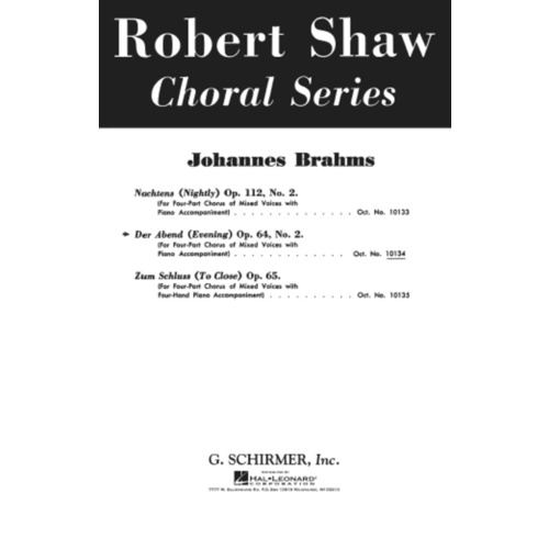 Schirmer - Der Abend (Evening) Op 64 No 2 SATB