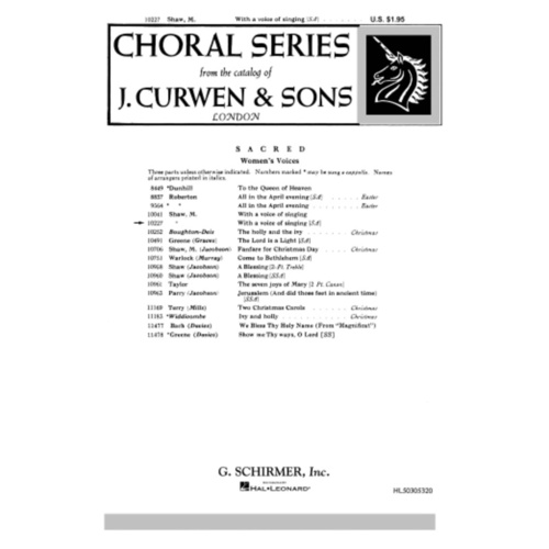 Schirmer - With A Voice Of Singing SAB