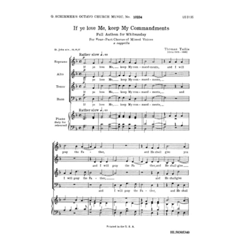 Schirmer - If Ye Love Me Keep My Commandments SATB A Cappella