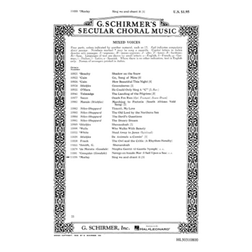 Schirmer - Sing We And Chant It SATB A Cappella