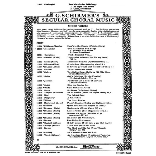 Schirmer - Two Macedonian Folk Songs SATB A Cappella