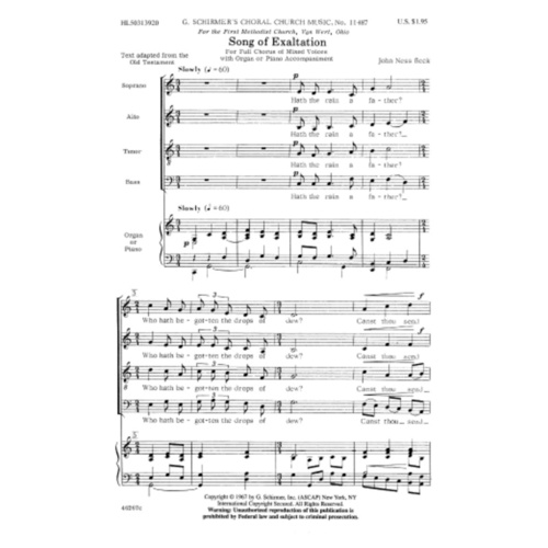 Schirmer - Song Of Exaltation SATB