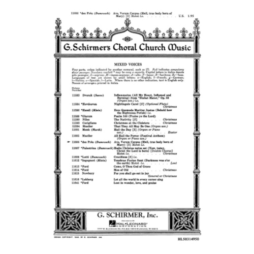 Schirmer - Ave Verum Corpus SA A Cappella