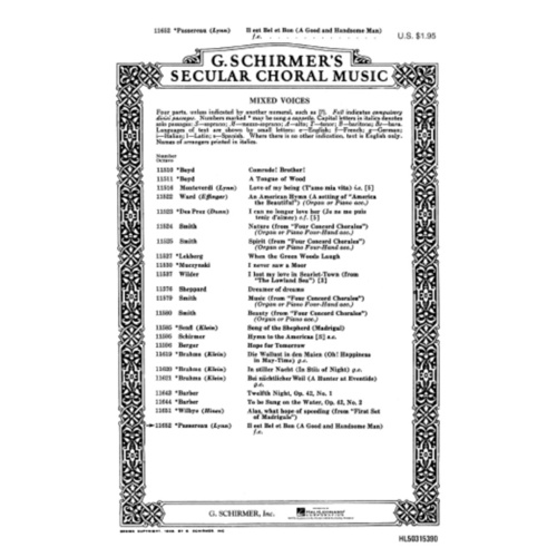 Schirmer - Il Est Bel Et Bon SATB A Cappella