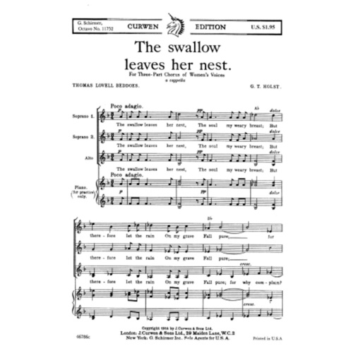 Schirmer - The Swallow Leaves Her Nest SSA A Cappella