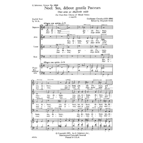 Noel: Sus Debout Gentilz Pasteurs SATB A Cappella