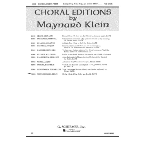 Schirmer - Heilig (Holy Holy Holy) SATB Double Choir