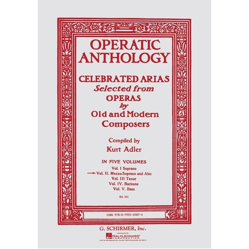 Operatic Anthology Vol 2 Mezzosoprano/Piano Edition Adler