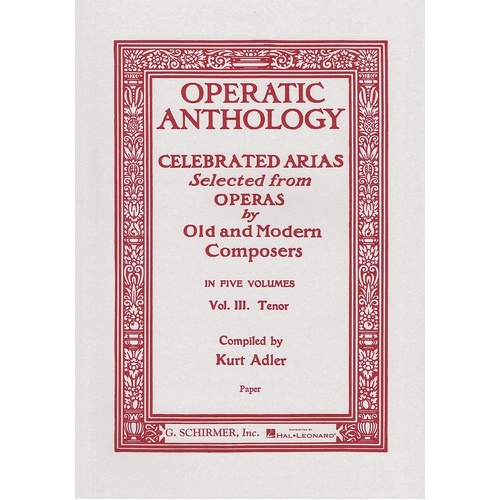 Schirmer - Operatic Anthology Vol 3 Tenor Ed Adler