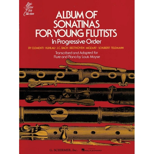 Album of Sonatinas for Young Flutists by G. Schirmer, Inc. - 92 Pages, Includes Works by Clementi, Beethoven, Bach, Kuhlau, Mozart, Schubert, Telemann