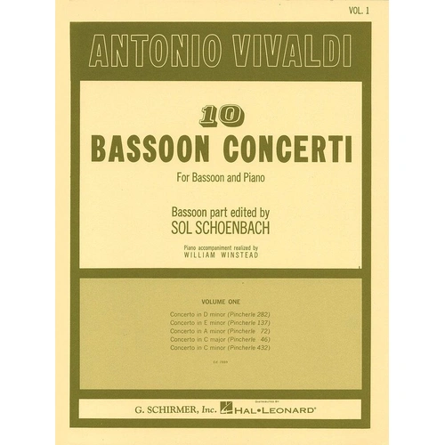 Vivaldi - 10 Bassoon Concerti Vol 1 for Bassoon and Piano, G. Schirmer, Inc., 88 Pages