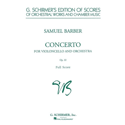 Barber Concerto Cello Op 22 Study Score 