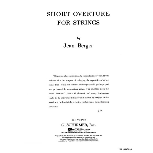 Berger Short Overture Strings Score 