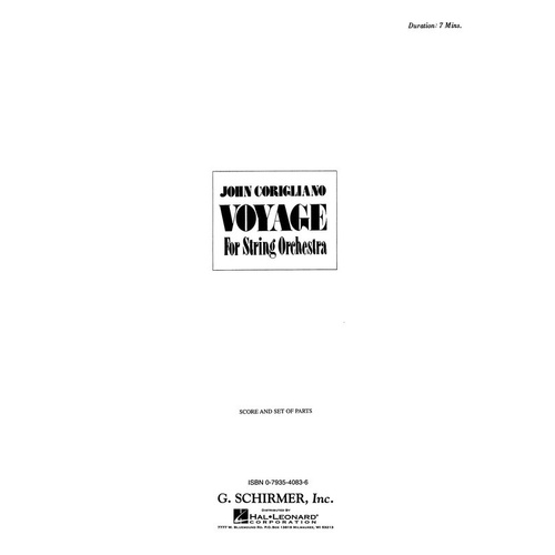 Corigliano: Corigliano Voyage String Orch Score 