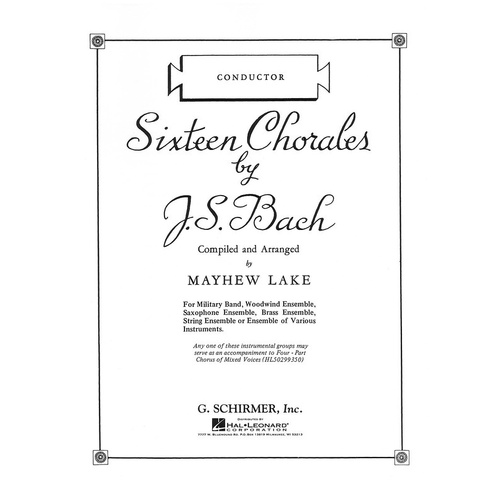 Schirmer - Bach - 16 Chorales Concert Band 2-3 Condensed Score Arr Lake