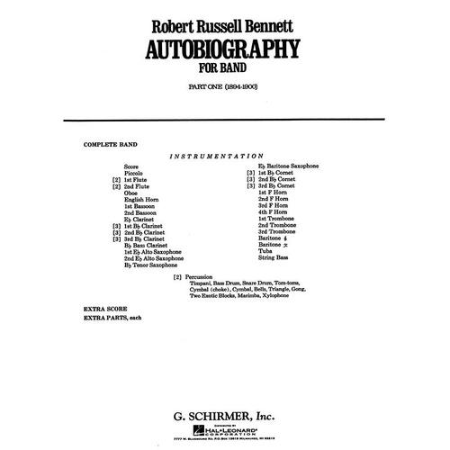 Schirmer - Bennett - Autobiography For Band Part 1 Score/Parts