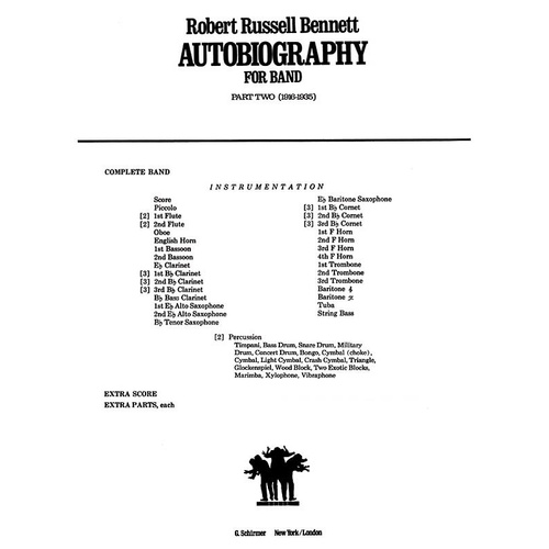 Schirmer - Bennett - Autobiography For Band Part 2 Score/Parts