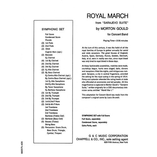 Schirmer - Gould - Royal March Concert Band 4-5 Score/Parts