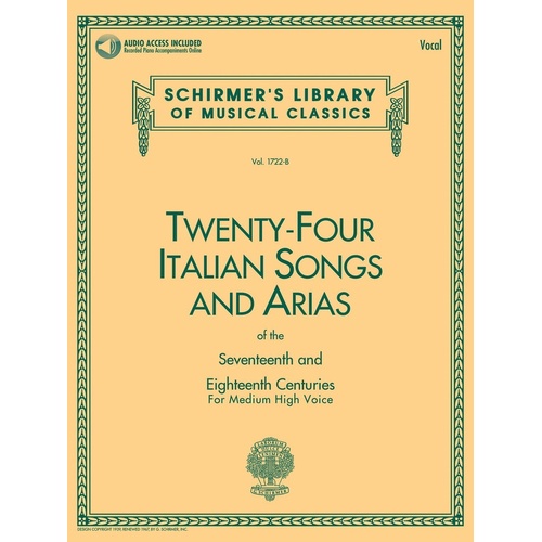 Schirmer - 24 Italian Songs & Arias Medium/High Voice Book/Online Audio
