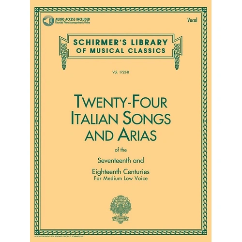 24 Italian Songs & Arias Medium/Low Voice Book by G. Schirmer