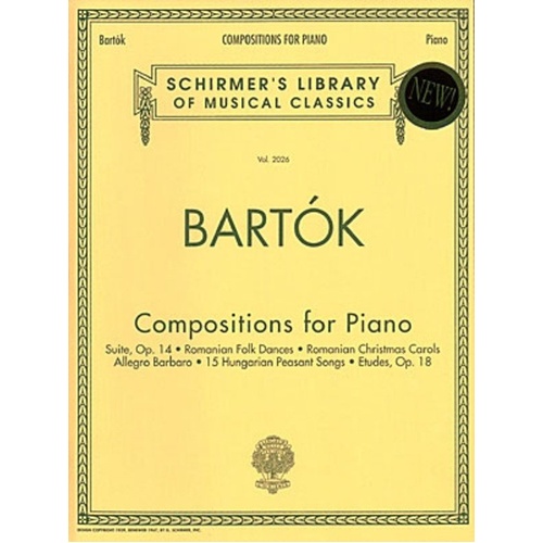 Bartok - Compositions for Piano, G. Schirmer, 88 Pages, Includes 'Allegro Barbaro' and 5 Advanced Folk-Based Pieces