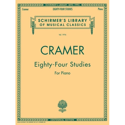 Cramer 84 Studies for Piano Complete - Advanced Level, 172 Pages, G. Schirmer
