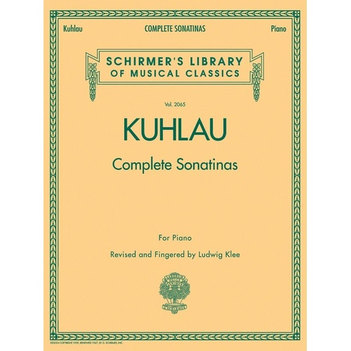 Kuhlau Complete Sonatinas for Piano - 19 Intermediate Sonatinas, G. Schirmer, Inc., 128 Pages