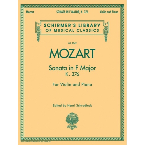 Mozart Violin Sonata In F K.376 Violin/Piano 