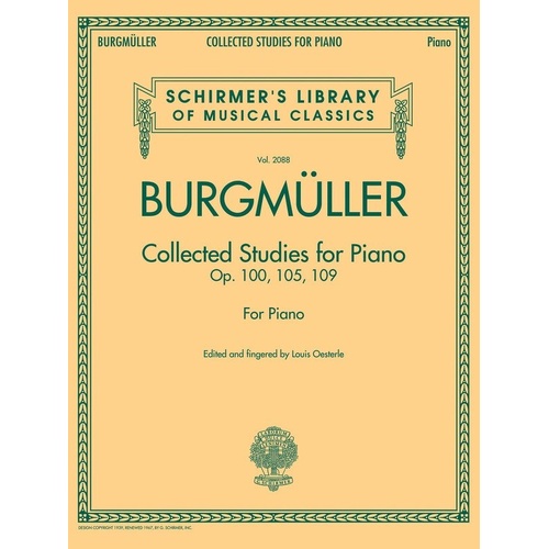 Burgmuller Collected Studies for Piano, 108 Pages, Schirmer's Library of Musical Classics