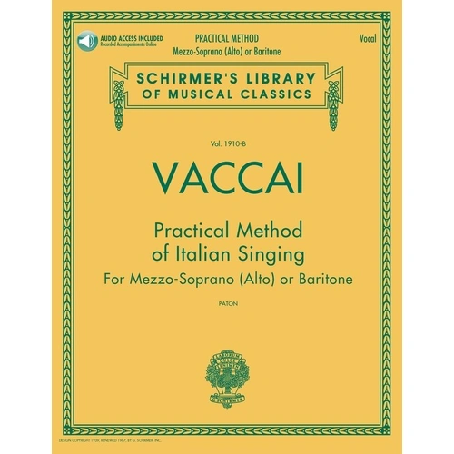 Vaccaï Practical Method for Mezzo/Baritone with Piano Accompaniments