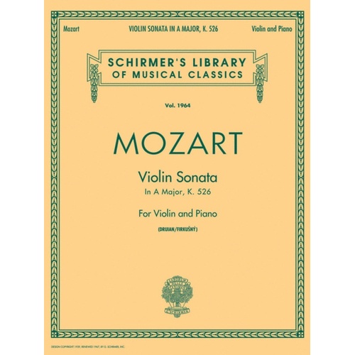 Mozart - Sonata In A K 526 Violin/Piano (Softcover Book)