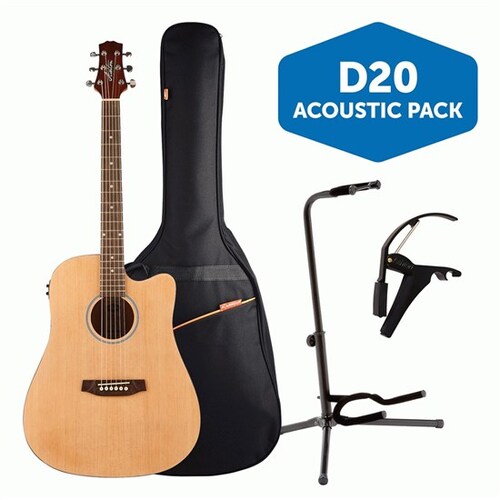 Ashton D20CEQNTM Acoustic Guitar Pack w/ Gig Bag, Capo & Stand