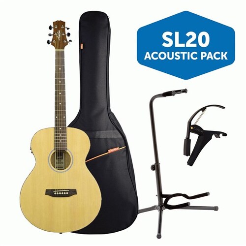 Ashton D20CEQNTM Solid Top Acoustic Electric Guitar Pack w/ Gig Bag, Capo & Stand