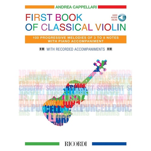 First Book of Classical Violin by Ricordi, 36 Pages, 100 Melodies, Beginner Level, Audio Access Online, Includes Piano Accompaniments
