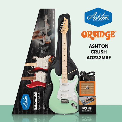 Ashton AG232 Electric Guitar Starter Pack with Orange Crush MINI Amplifier - Metallic Seafoam Green