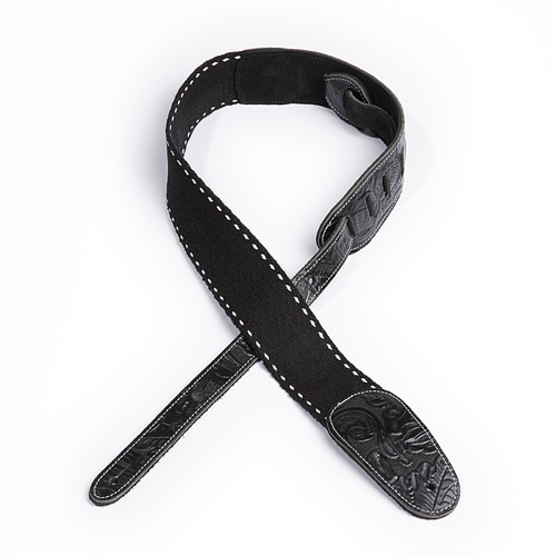 D'Addario 2 Inch Western Leather & Deluxe Cotton Combo Strap - Black