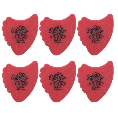 6 x Jim Dunlop Tortex Fins 0.50mm Red Guitar Picks 414R Free Shipping
