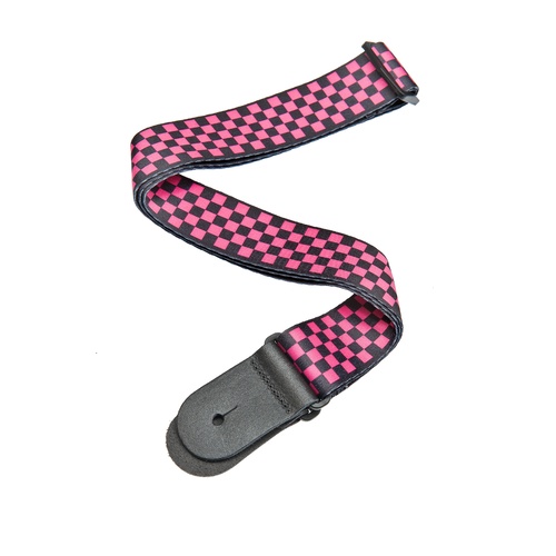 Planet Waves Woven Guitar Strap, Black/Pink Checker Pattern 