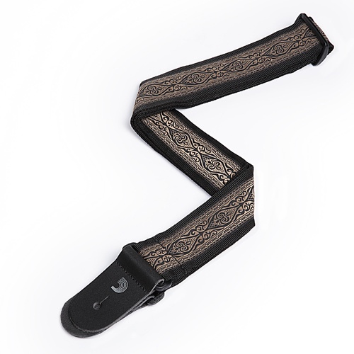 D'Addario 2 Inch Tubular Webbing w/ Brown Jaquard Design Guitar Strap 