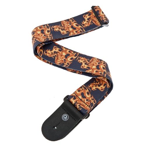 Planet Waves Lethal Threat Guitar Strap, Flaming Skulls