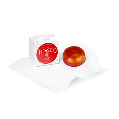 Pirastro Tonica Violin Rosin - Medium-Hard with Built-In Grip and Cloth, Metallic Orange Color