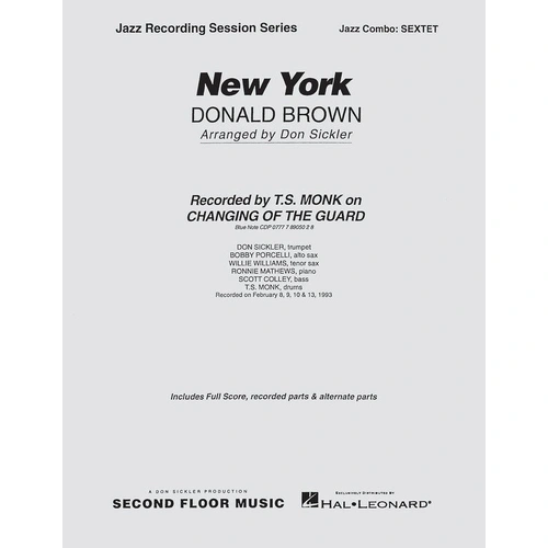 New York Jazz Combo SC/PTS - 3 Horns plus Rhythm (Grade 4-5) - Brown, Publisher: Second Floor Music